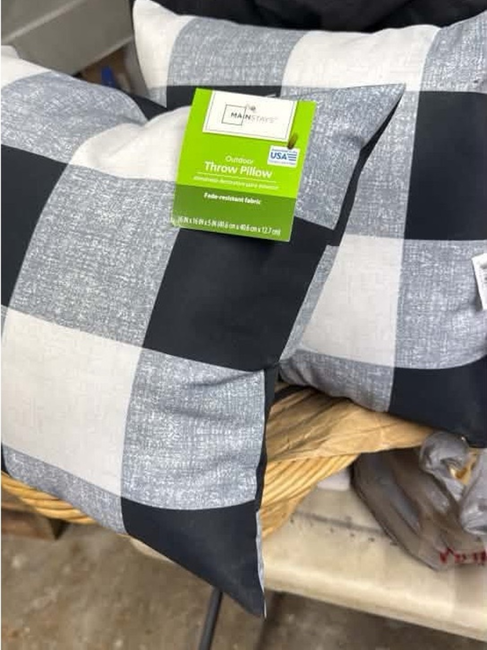 Mainstays Black and Gray Buffalo Check Outdoor Throw Pillow